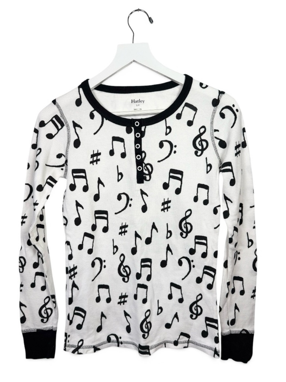 Hatley Long-sleeve Thermal Sleep Top Musical Notes Pattern W2346 Sz S